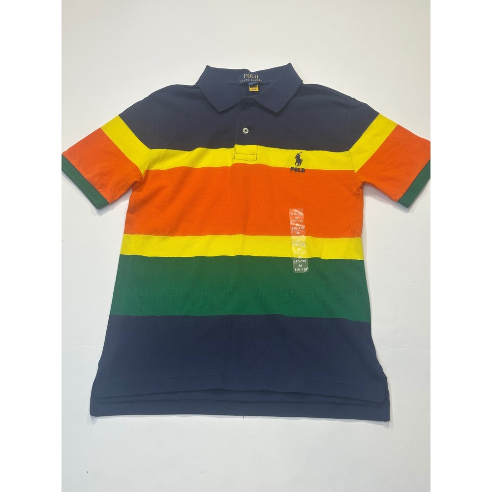 Polo Ralph Lauren Boys Striped Cotton Mesh Polo Shirt Multi Colorblock Size M